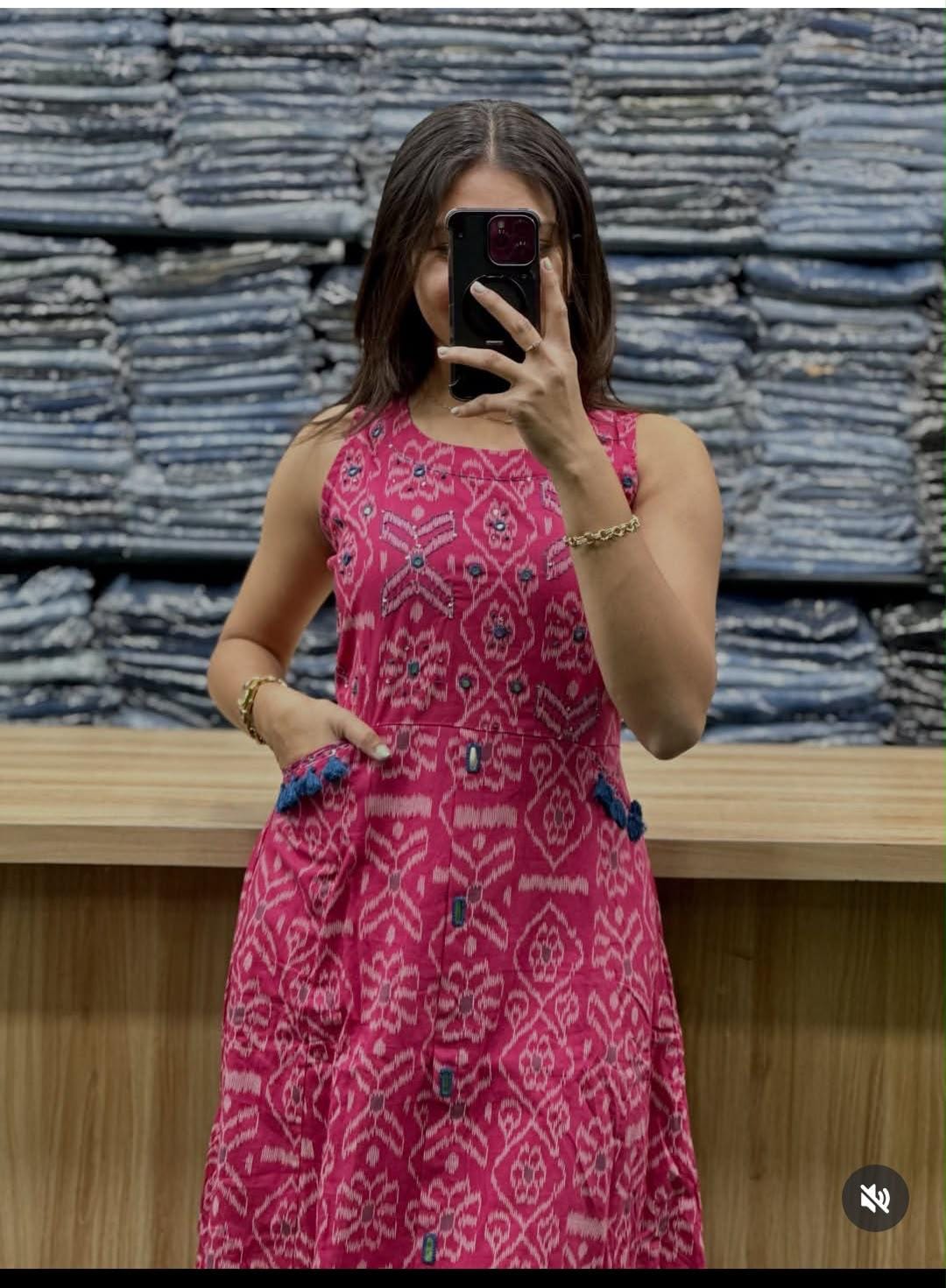 Pure fine Cotton fabric Hand Work Kurti