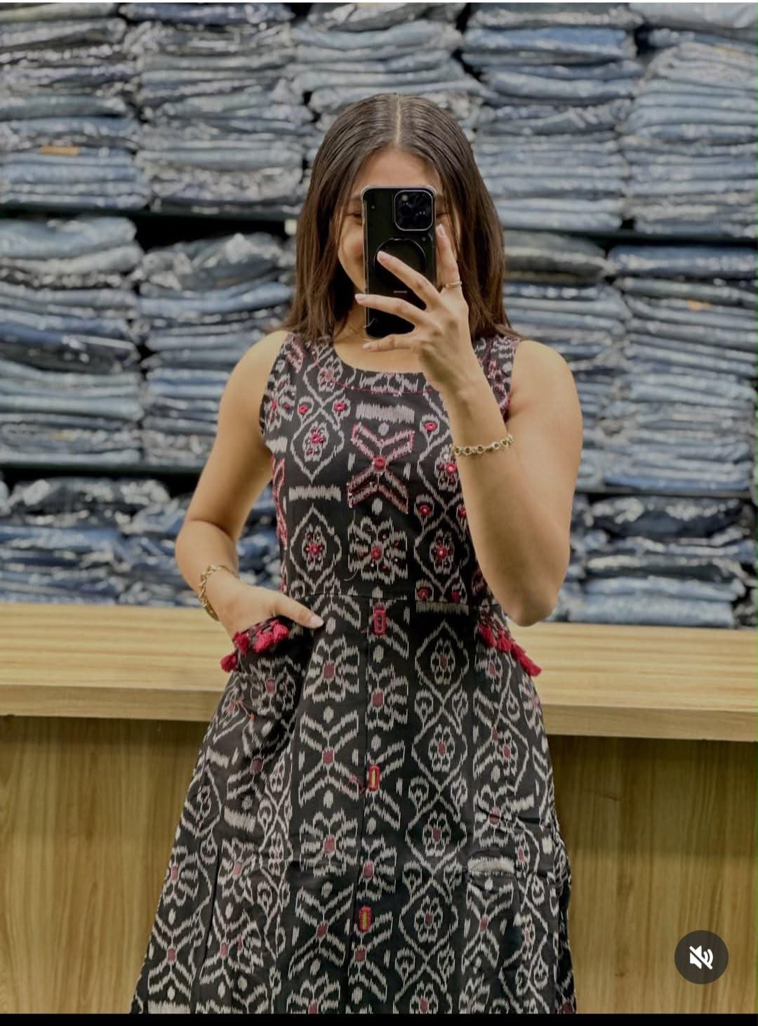 Pure fine Cotton fabric Hand Work Kurti