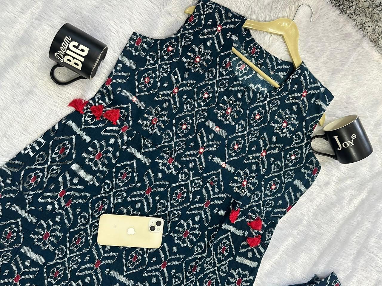 Pure fine Cotton fabric Hand Work Kurti