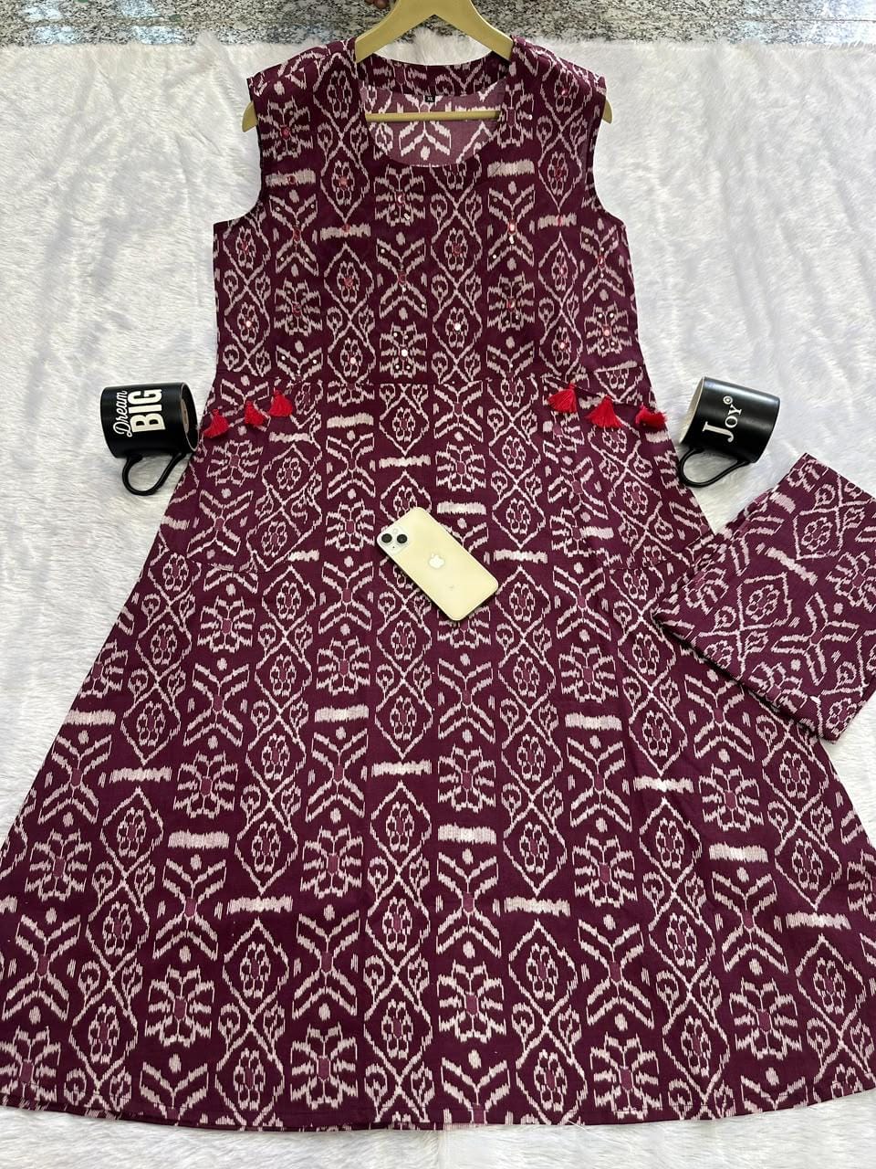 Pure fine Cotton fabric Hand Work Kurti