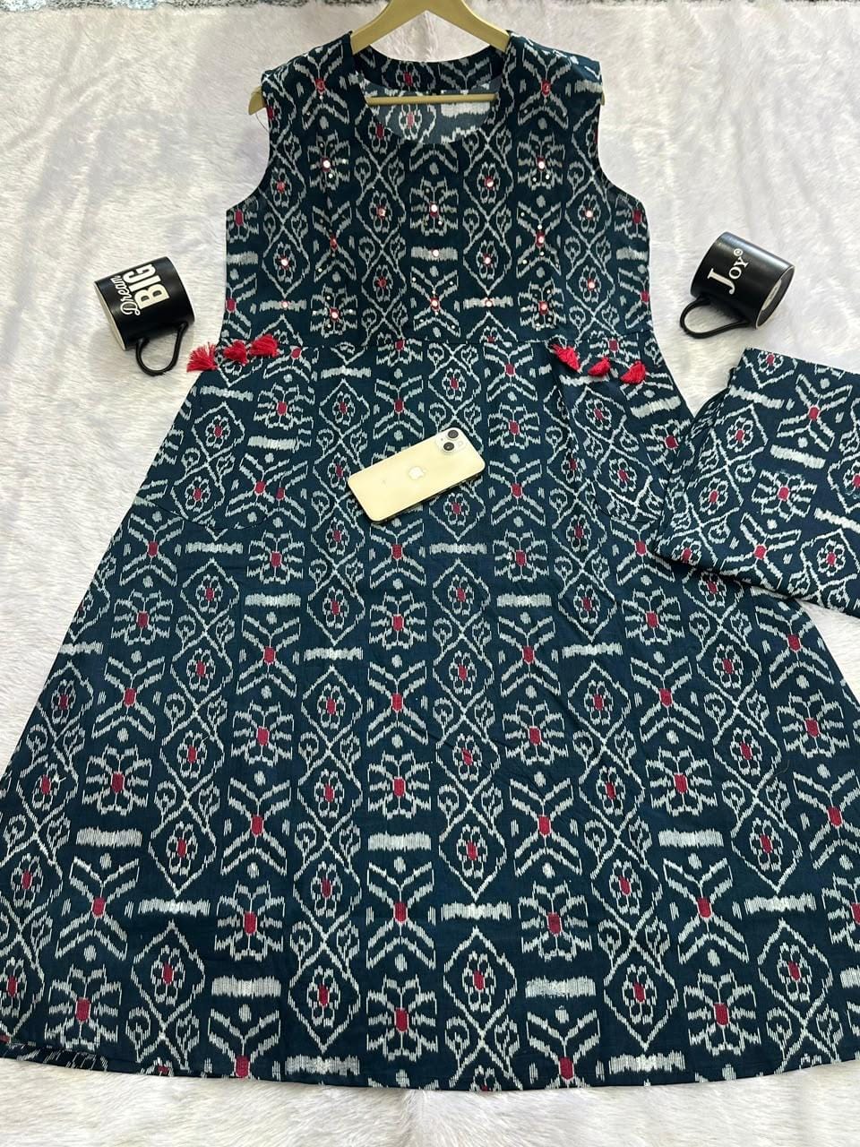 Pure fine Cotton fabric Hand Work Kurti
