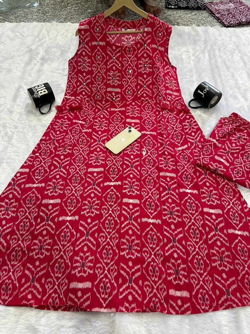 Pure fine Cotton fabric Hand Work Kurti