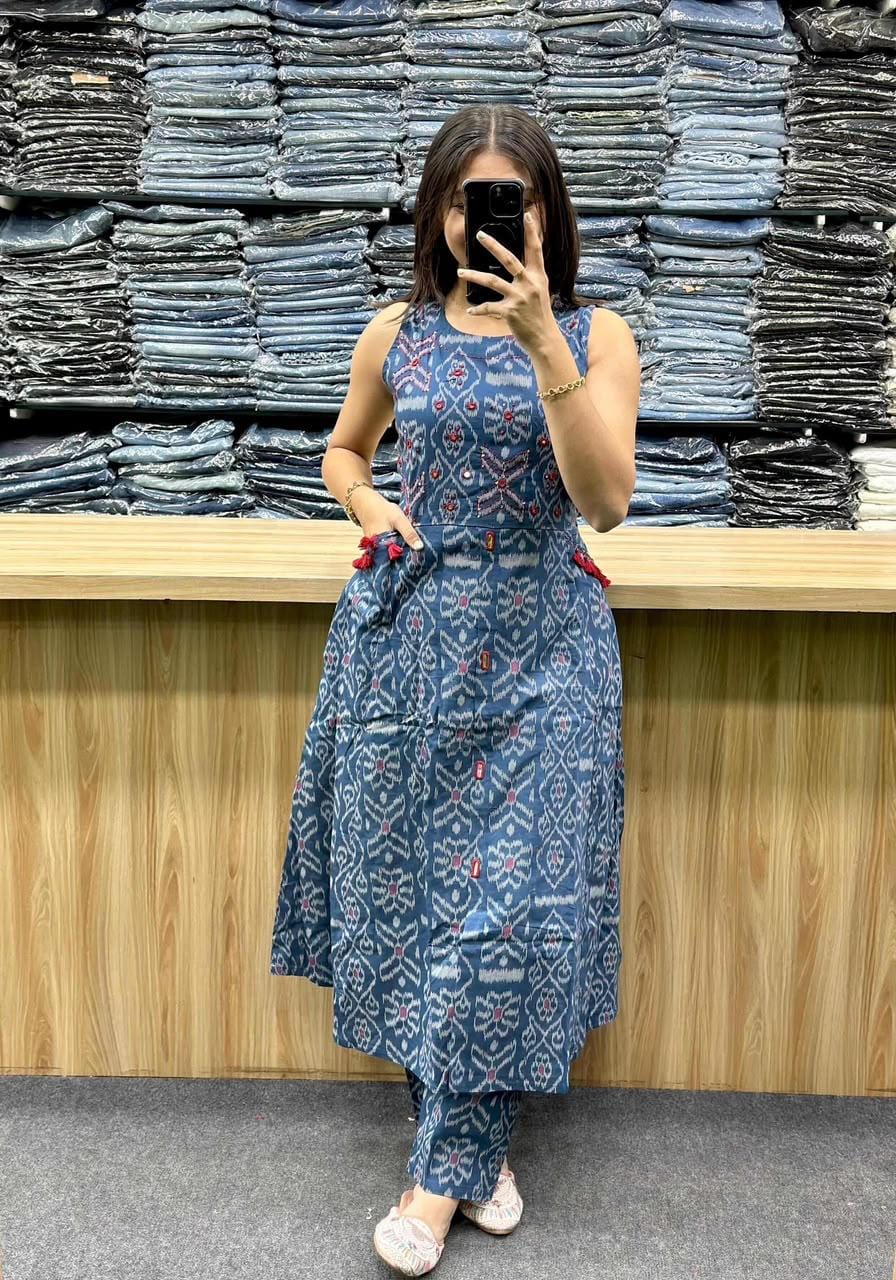 Pure fine Cotton fabric Hand Work Kurti