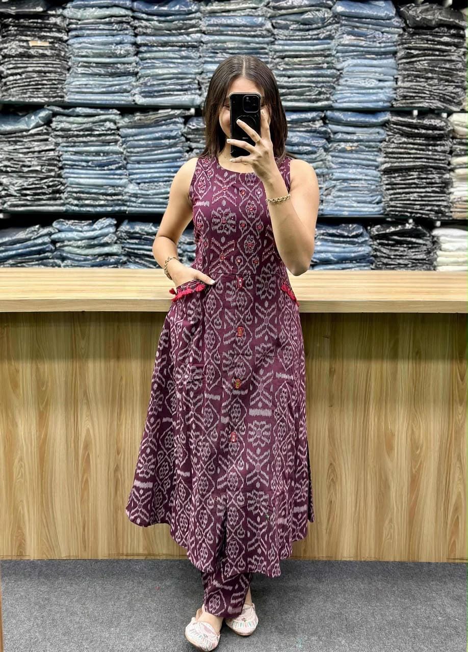 Pure fine Cotton fabric Hand Work Kurti