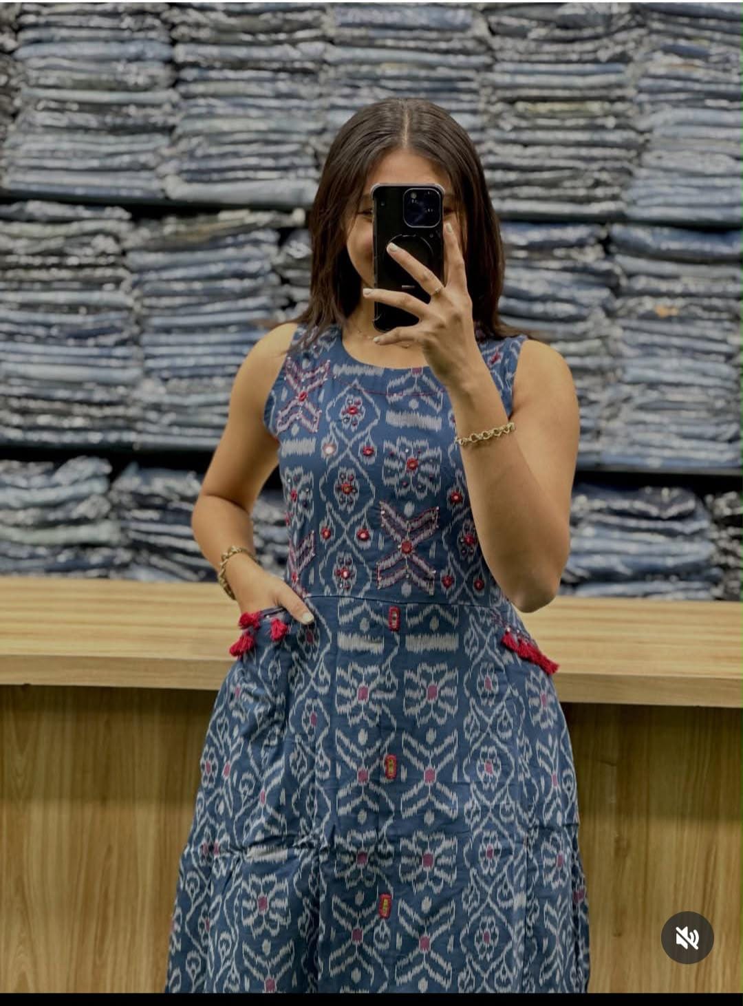 Pure fine Cotton fabric Hand Work Kurti