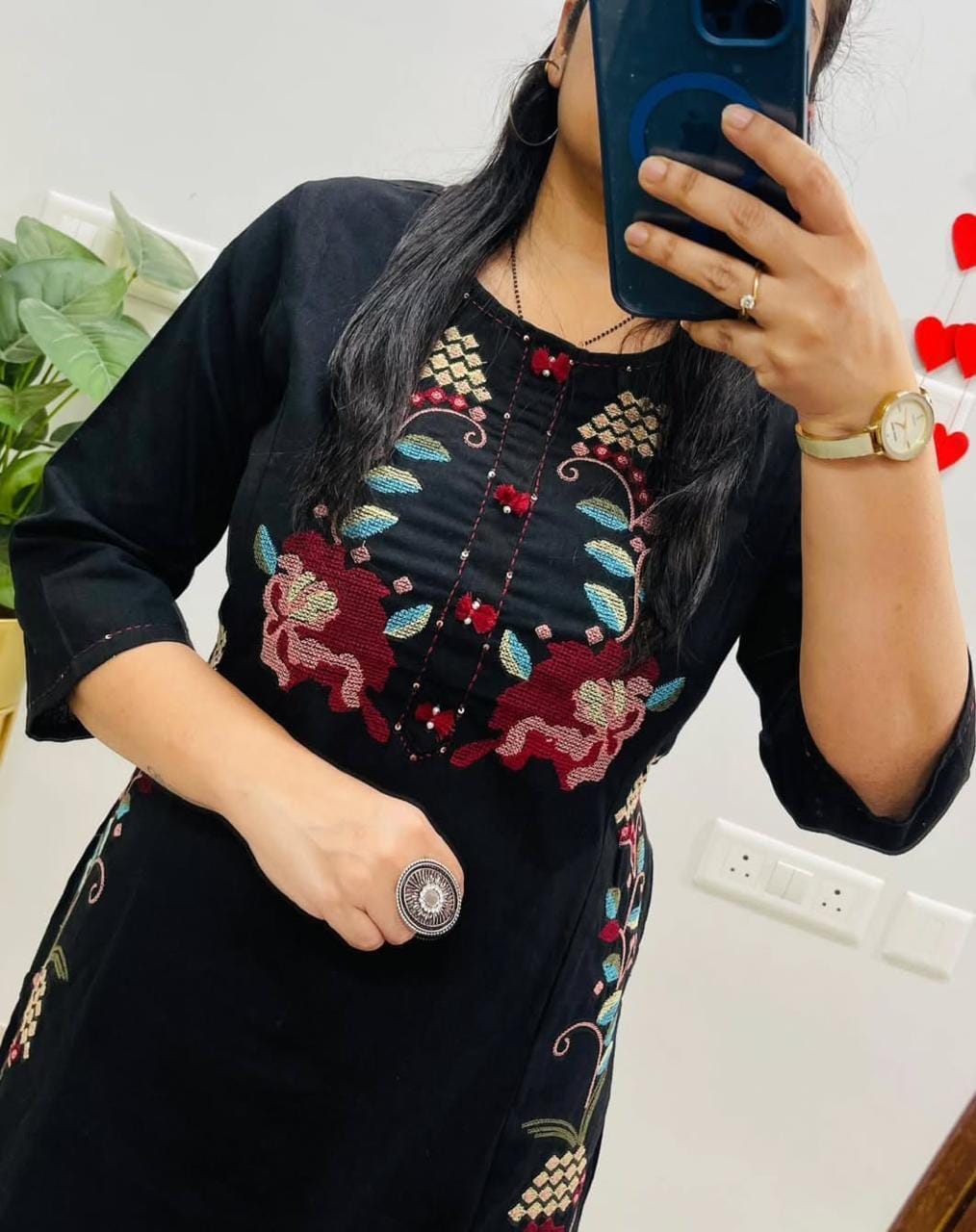 Heavy embroidery top pant set