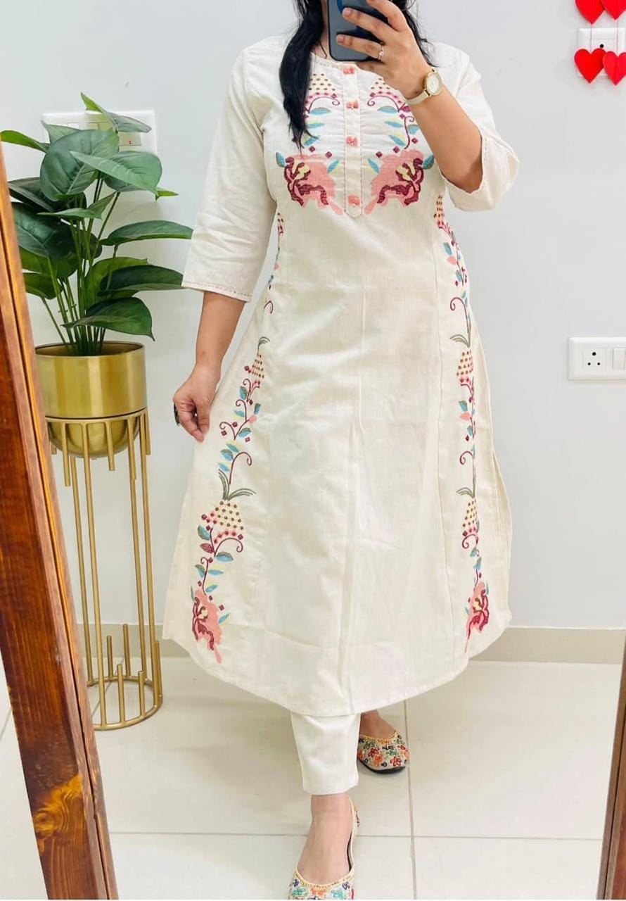 Heavy embroidery top pant set