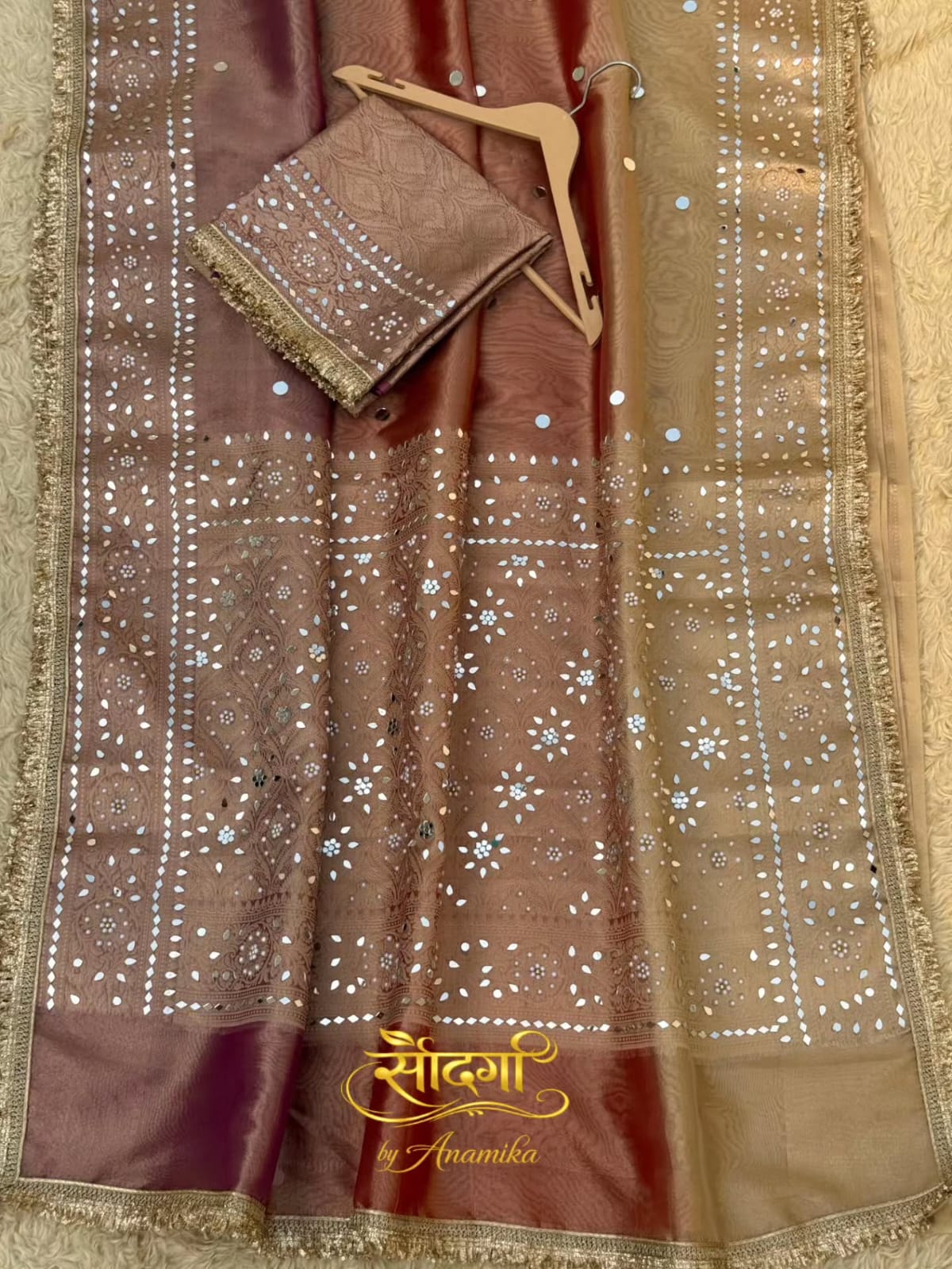 BANARASI TISSUE SILK WITH MIRROR AND LACE WORK