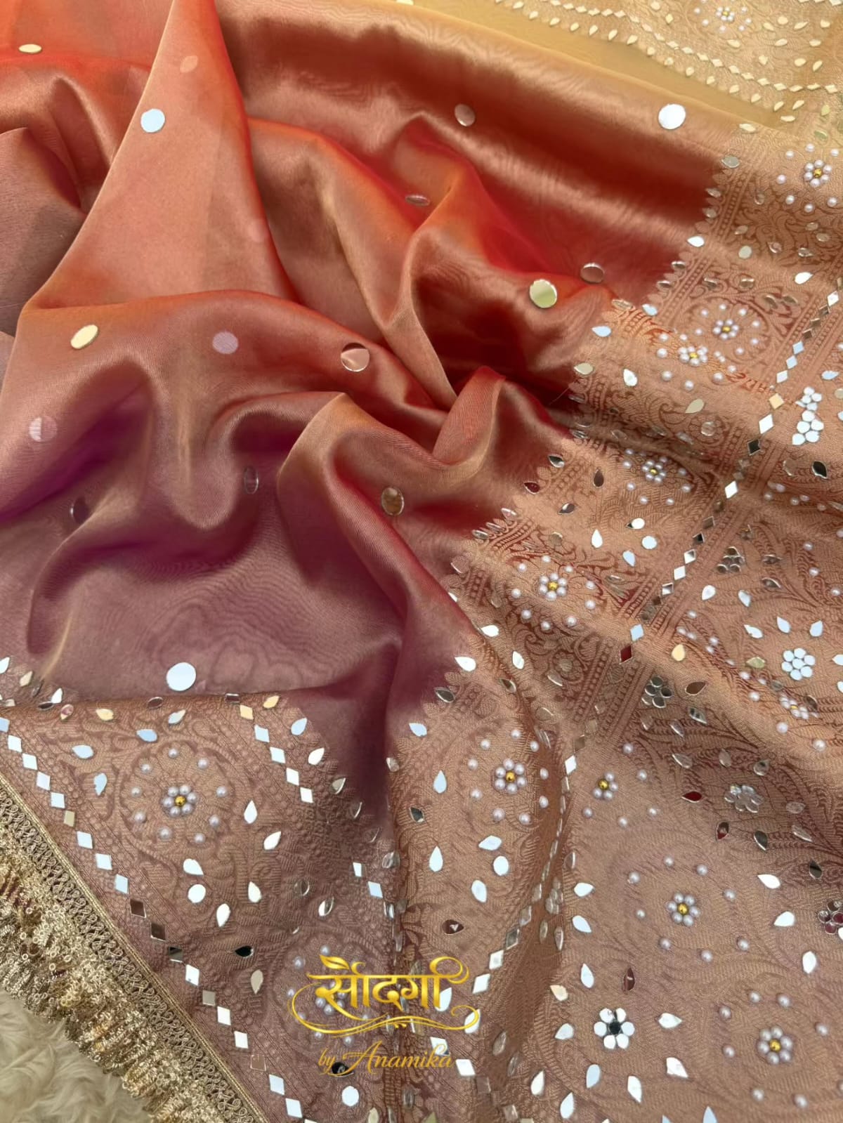 BANARASI TISSUE SILK WITH MIRROR AND LACE WORK