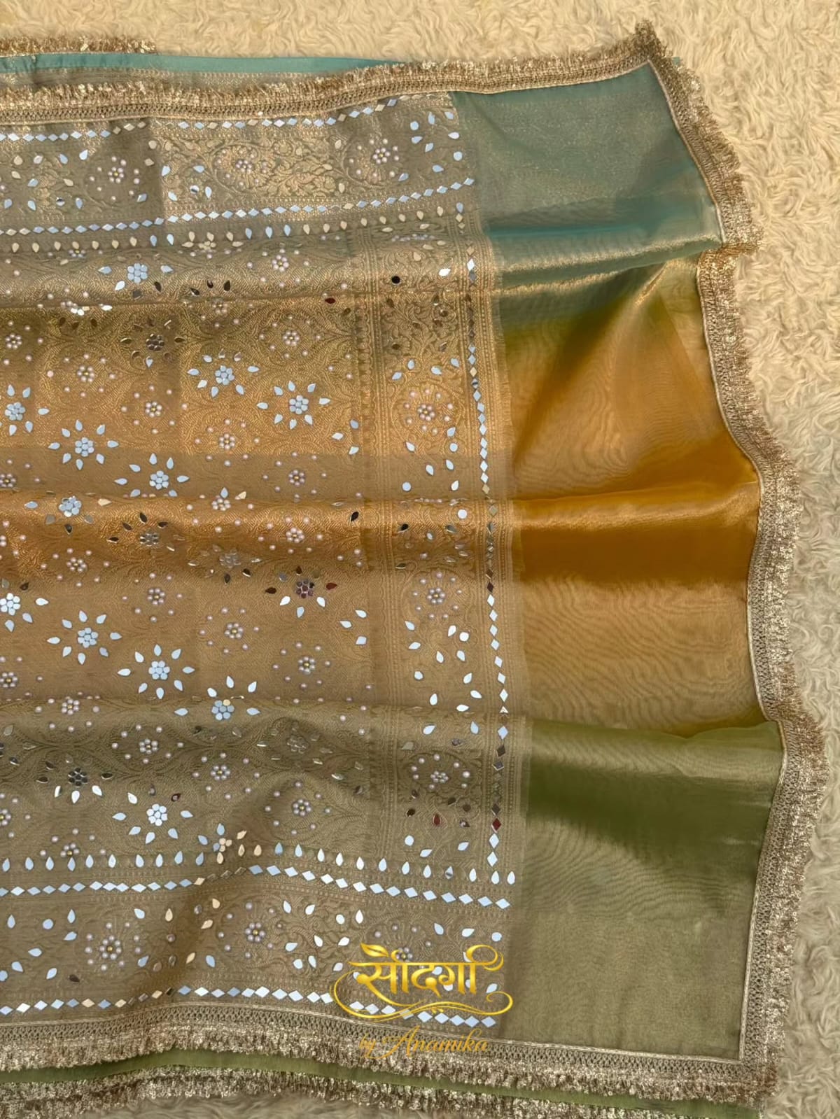 BANARASI TISSUE SILK WITH MIRROR AND LACE WORK