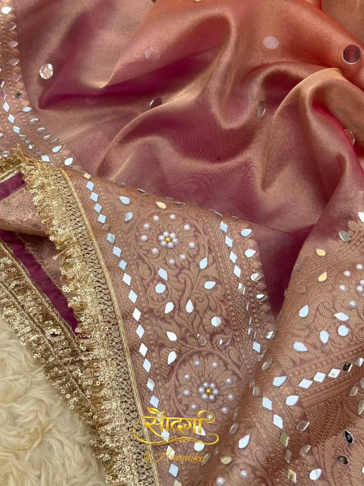 BANARASI TISSUE SILK WITH MIRROR AND LACE WORK