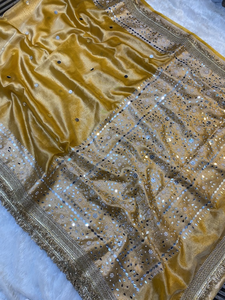 BANARASI SILK WITH MIRROR WORK AND LACE ATTACHED