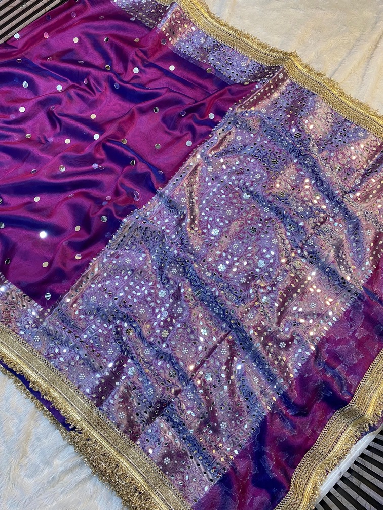 BANARASI SILK WITH MIRROR WORK AND LACE ATTACHED