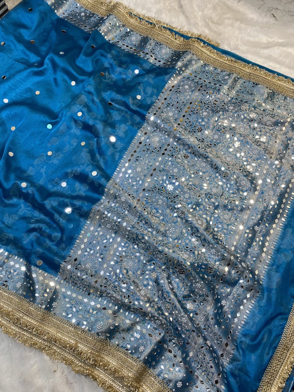 BANARASI SILK WITH MIRROR WORK AND LACE ATTACHED