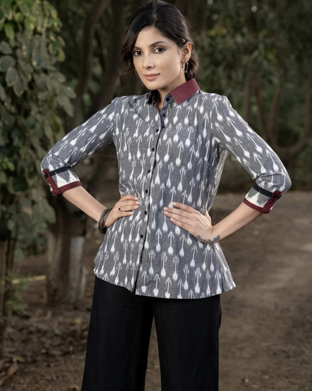 Premium Double Weaving Khadi Ikkat Shirt
