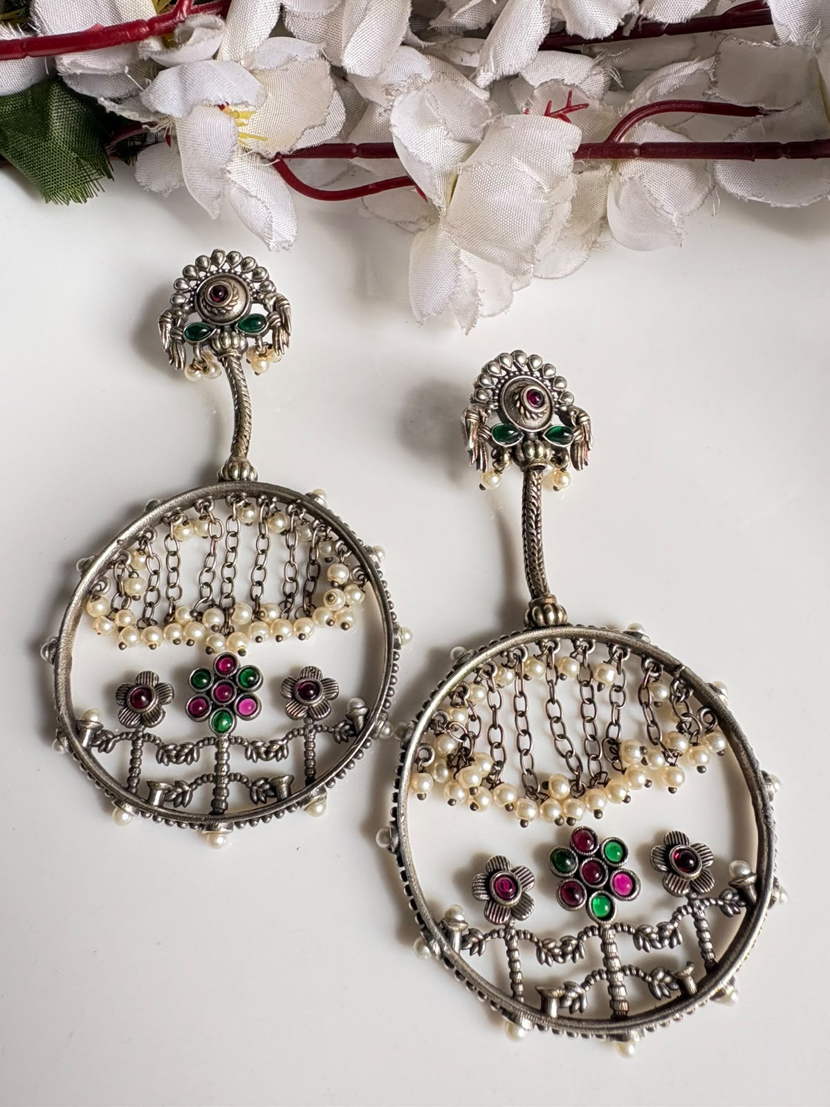 SILVER LOOK ALIKE STATEMENT EARRING